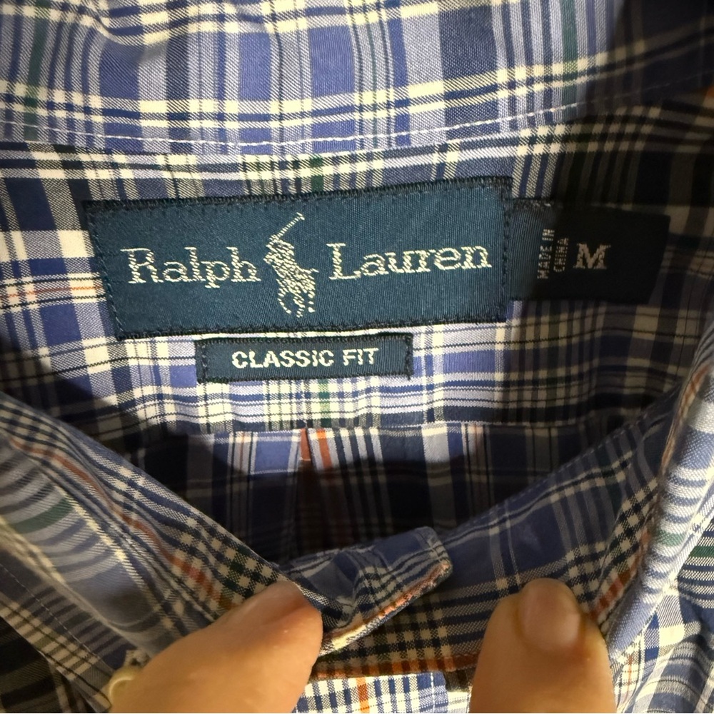 Ralph Lauren Lot 2 shirts Polo Blue Plaid Short Sleeve & Long Sleeve T Shirt Med - Picture 9 of 11